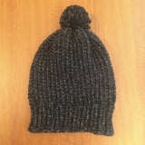 Black and Silver Slouchy Pom Pom Beanie