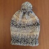 Striped Neutral Slouchy Pom Pom Beanie