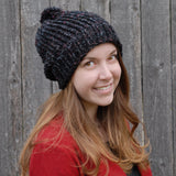 Black and Pink Slouchy Pom Pom Beanie