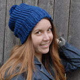 Royal Blue Slouchy Pom Pom Beanie