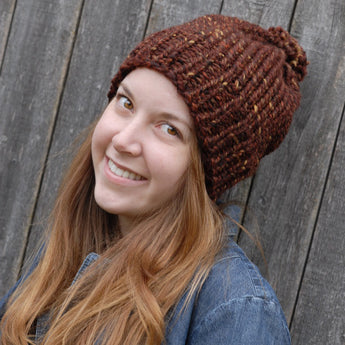 Brown Slouchy Pom Pom Beanie