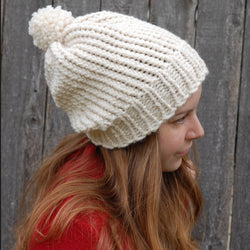 Cream and Gold Slouchy Pom Pom Beanie