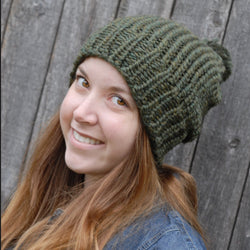 Dark Green Slouchy Pom Pom Beanie