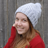 Gray Slouchy Pom Pom Beanie