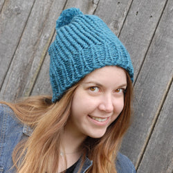 Dark Teal Slouchy Pom Pom Beanie