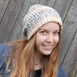 Striped Primary Slouchy Pom Pom Beanie