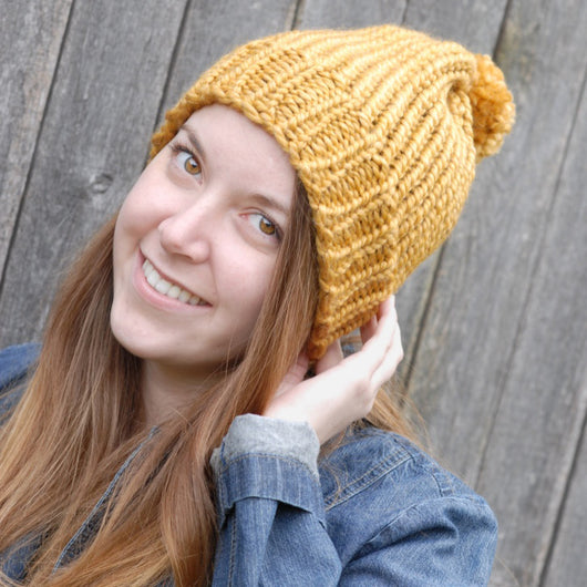 Yellow Slouchy Pom Pom Beanie